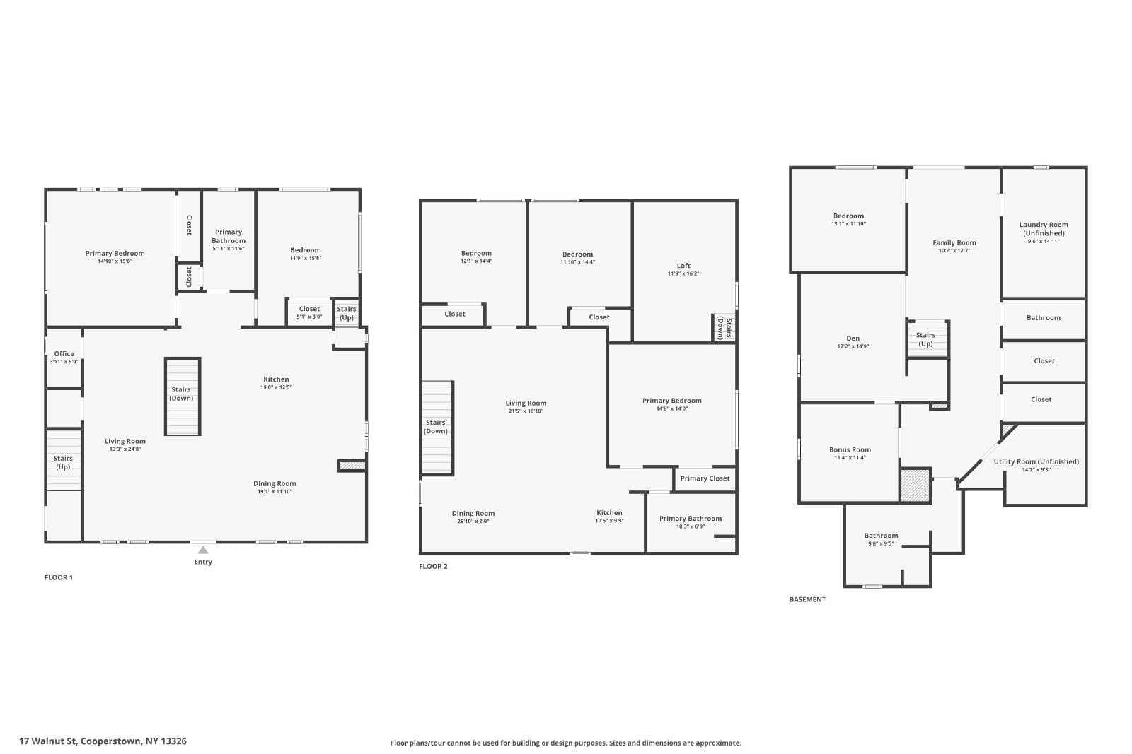 Floor plan · all floors at 17 Walnut St, Cooperstown NY